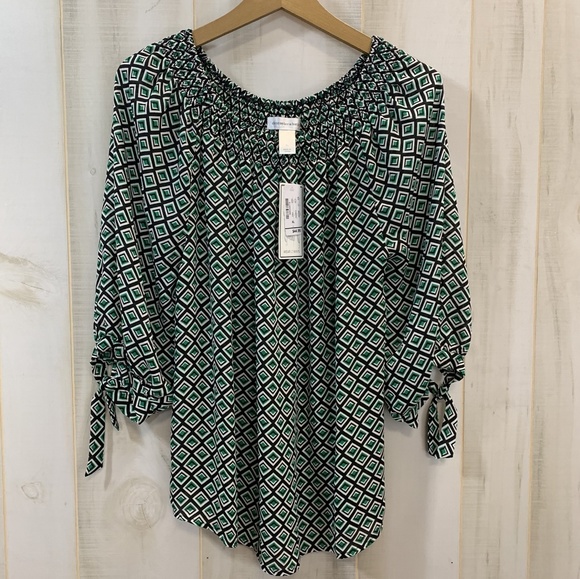 Christopher & Banks Tops - NWT Christopher and Banks Green Black Peasant Top